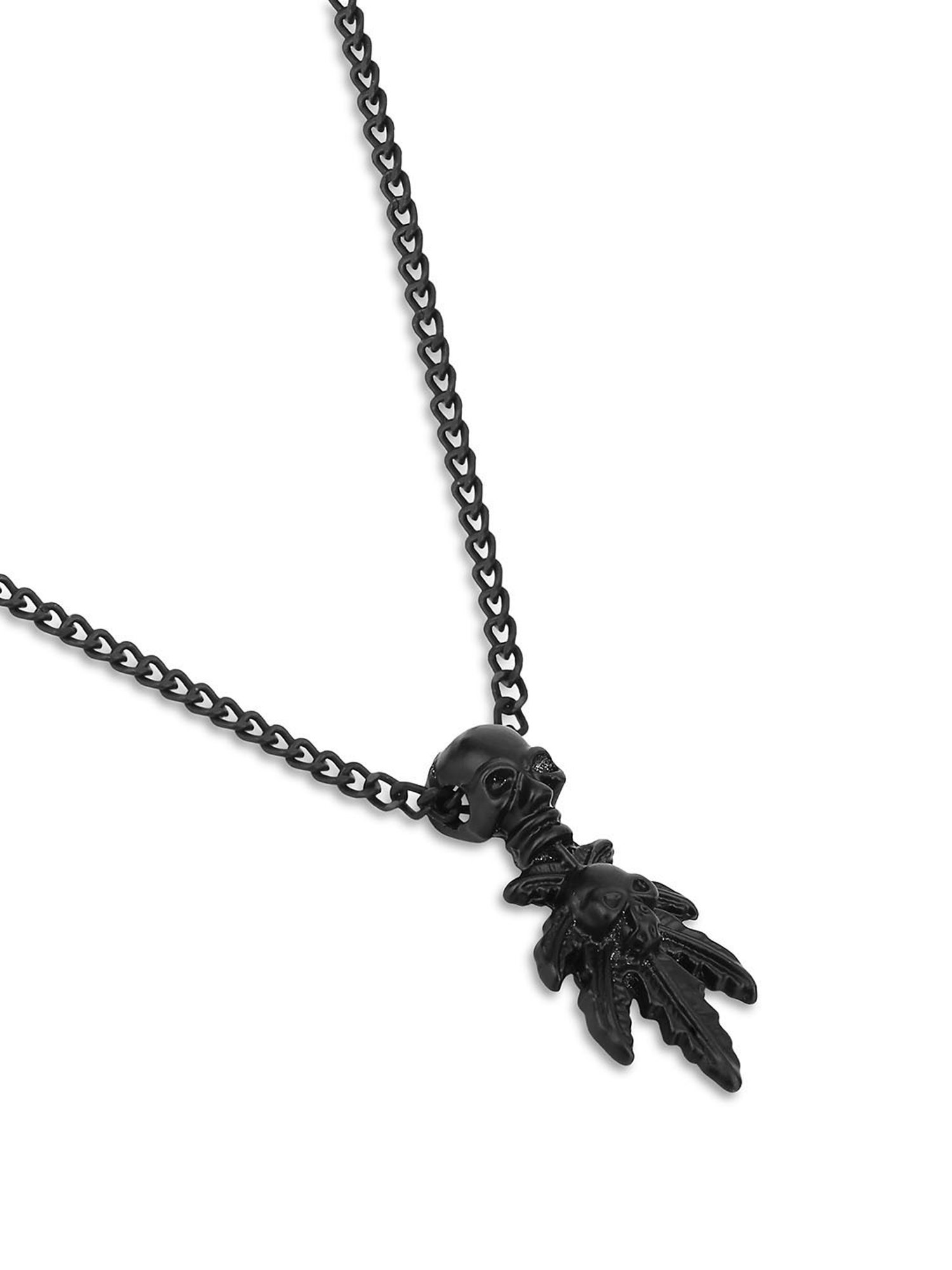 The Bro Code Black Skull on Leaf Charm Pendant Necklace For Men
