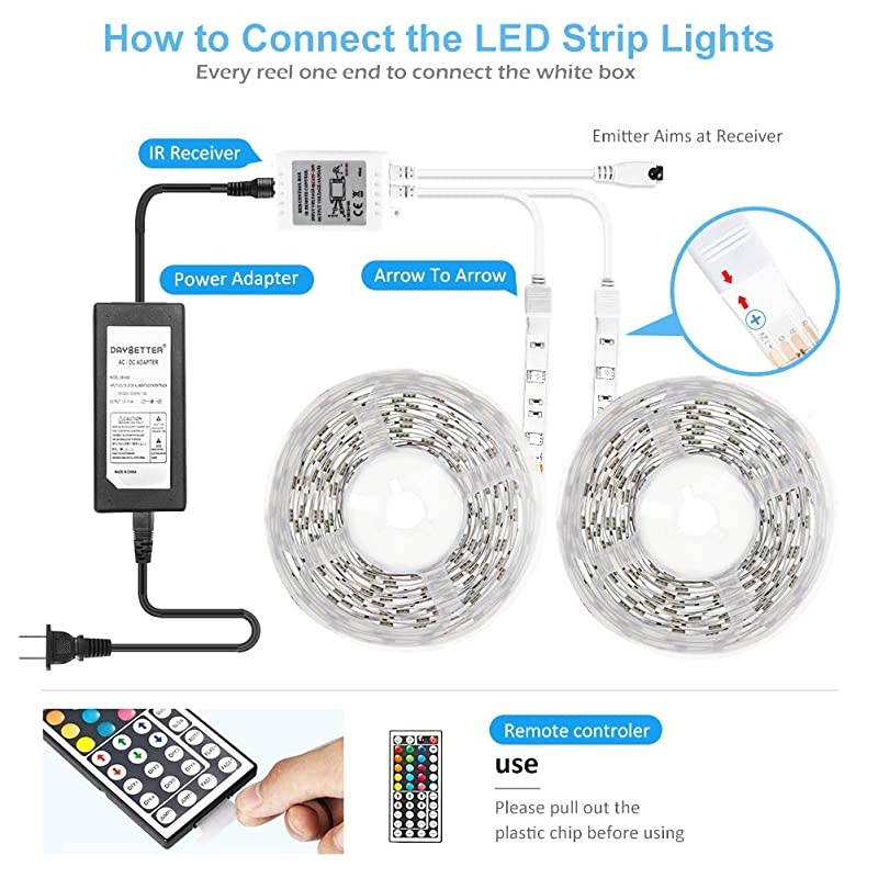 Led Strip Lights 328ft Waterproof Flexible Tape Lights Color Changing 5050 RGB 300 LEDs Light Strips Kit with 44 Keys IR Remote Controller and 12V Power Supply for Home Bedroom Kitchen