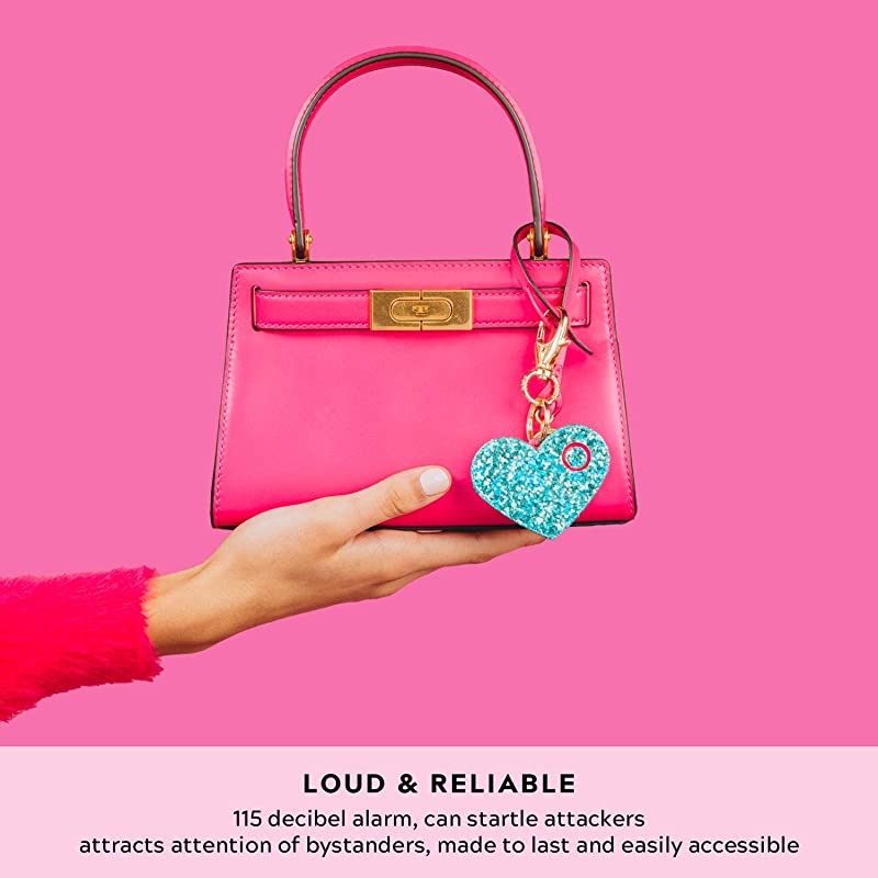 Safety Alarm for Women Ahhlarm Emergency SelfDefense Security Alarm Keychain with LED Light Purse Charm Mint Glitter Heart