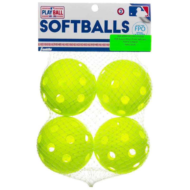Franklin Sports MLB Playball 90mm Plastic Ball 4pk - Yellow