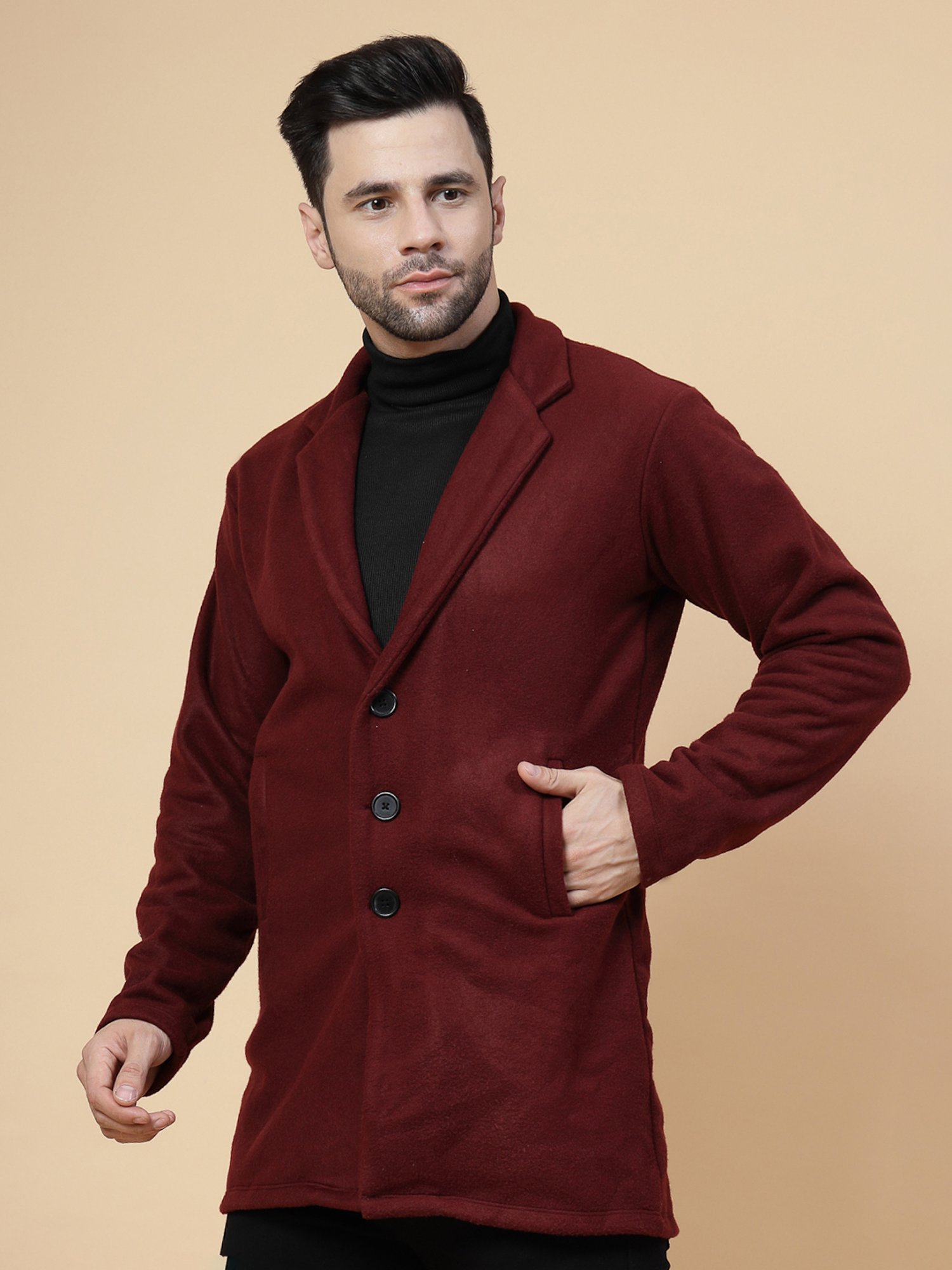 Rigo Maroon Regular Fit Overcoat