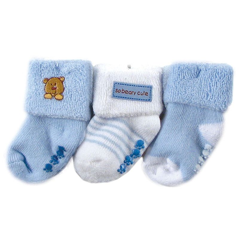 Luvable Friends Baby Boy Socks Set, Blue Bear, 0-6 Months