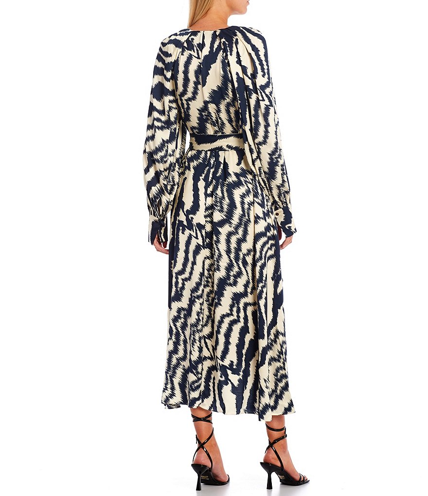 Ted Baker London Sandiia Zebra Print Split V-Neck Blouson Sleeve Belted Midi Dress