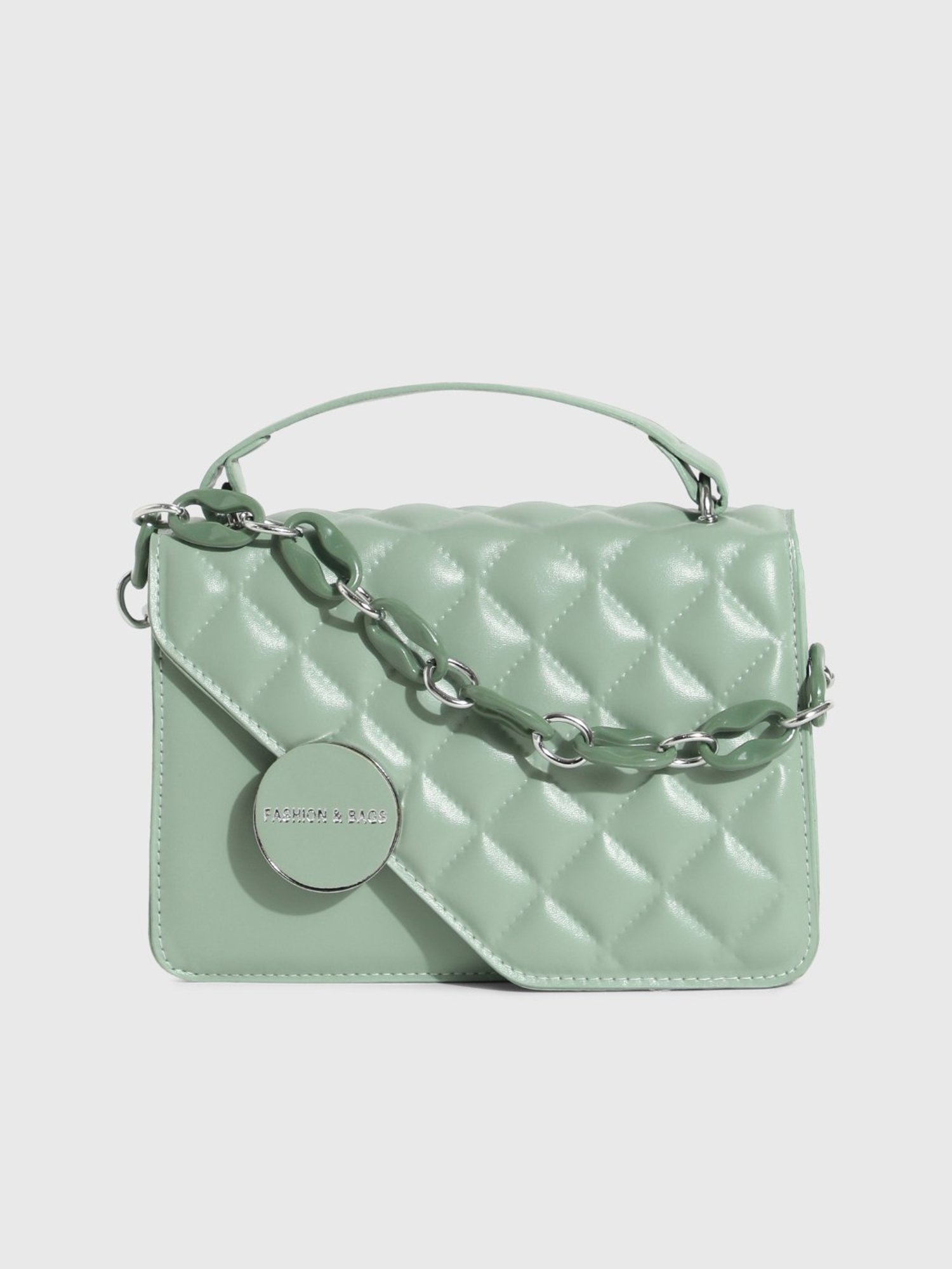 HauteSauce Mint Green Quilted Sequin Medium Leather Handheld Handbag