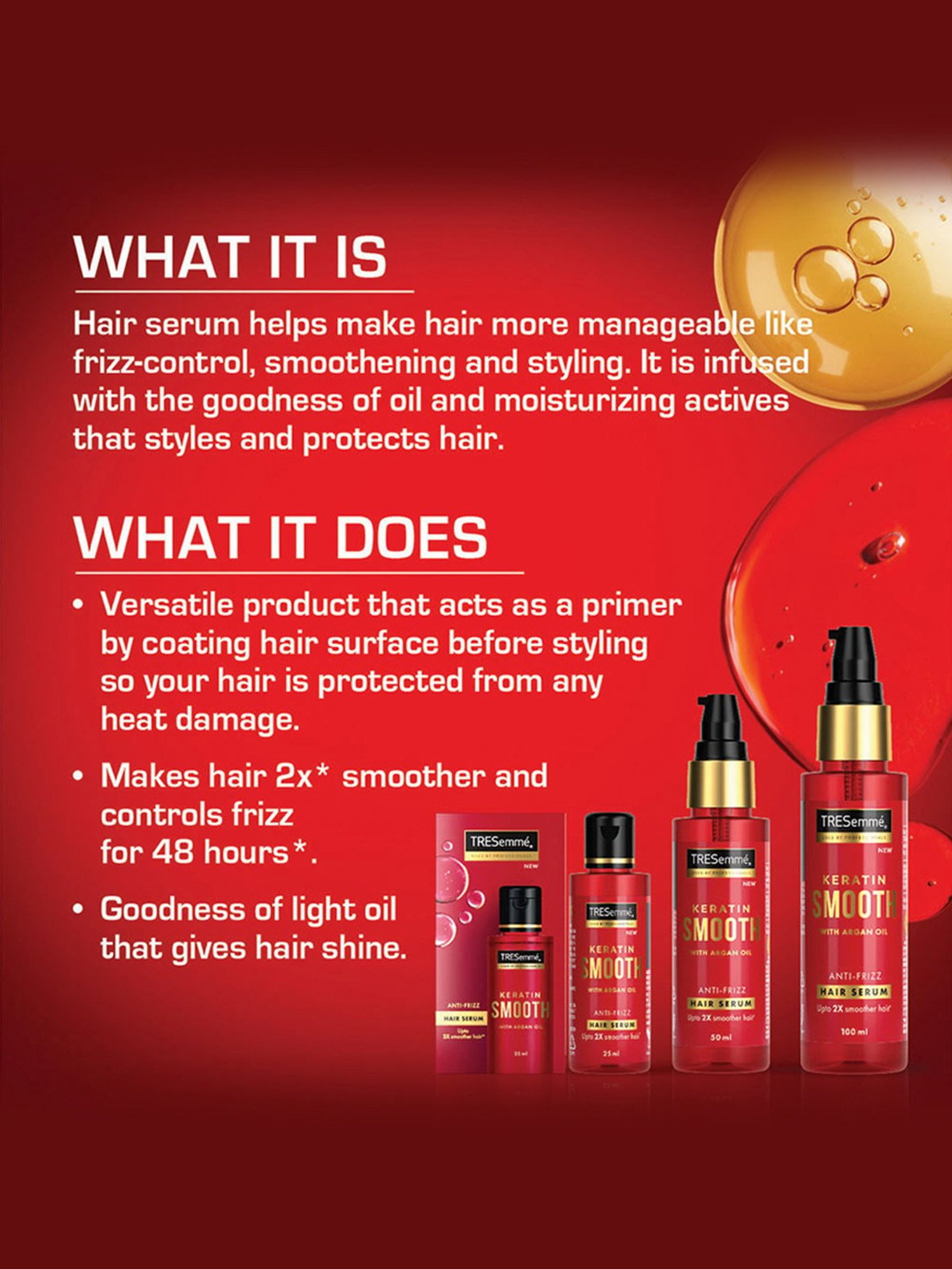 Tresemme Keratin Smooth Anti-Frizz Hair Serum with Argan Oil - 100 ml