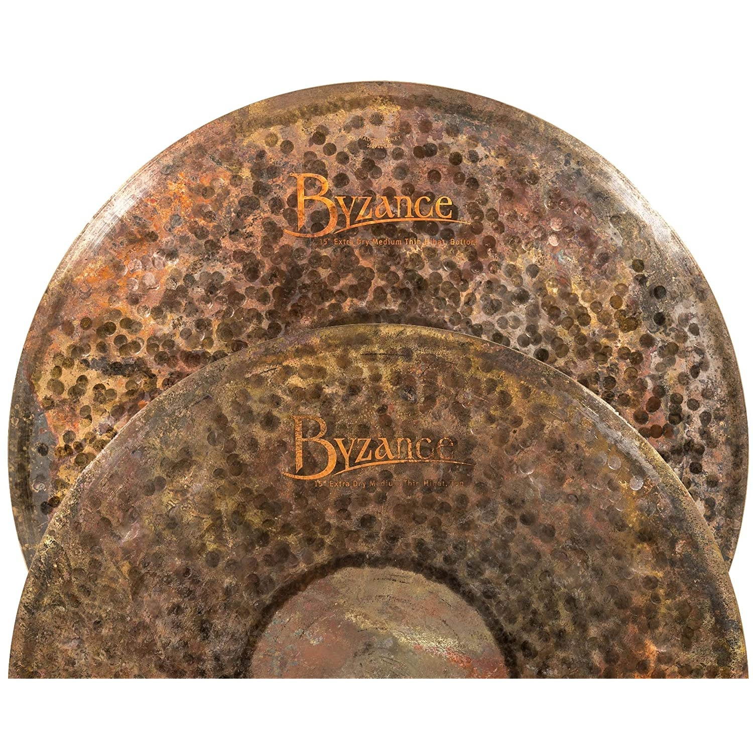 Meinl Cymbals Byzance 15" Extra Dry Medium Thin Hihats, Pair &mdash; MADE IN TURKEY &mdash; Hand Hammered B20 Bronze, 2-YEAR, B15EDMTH, inch