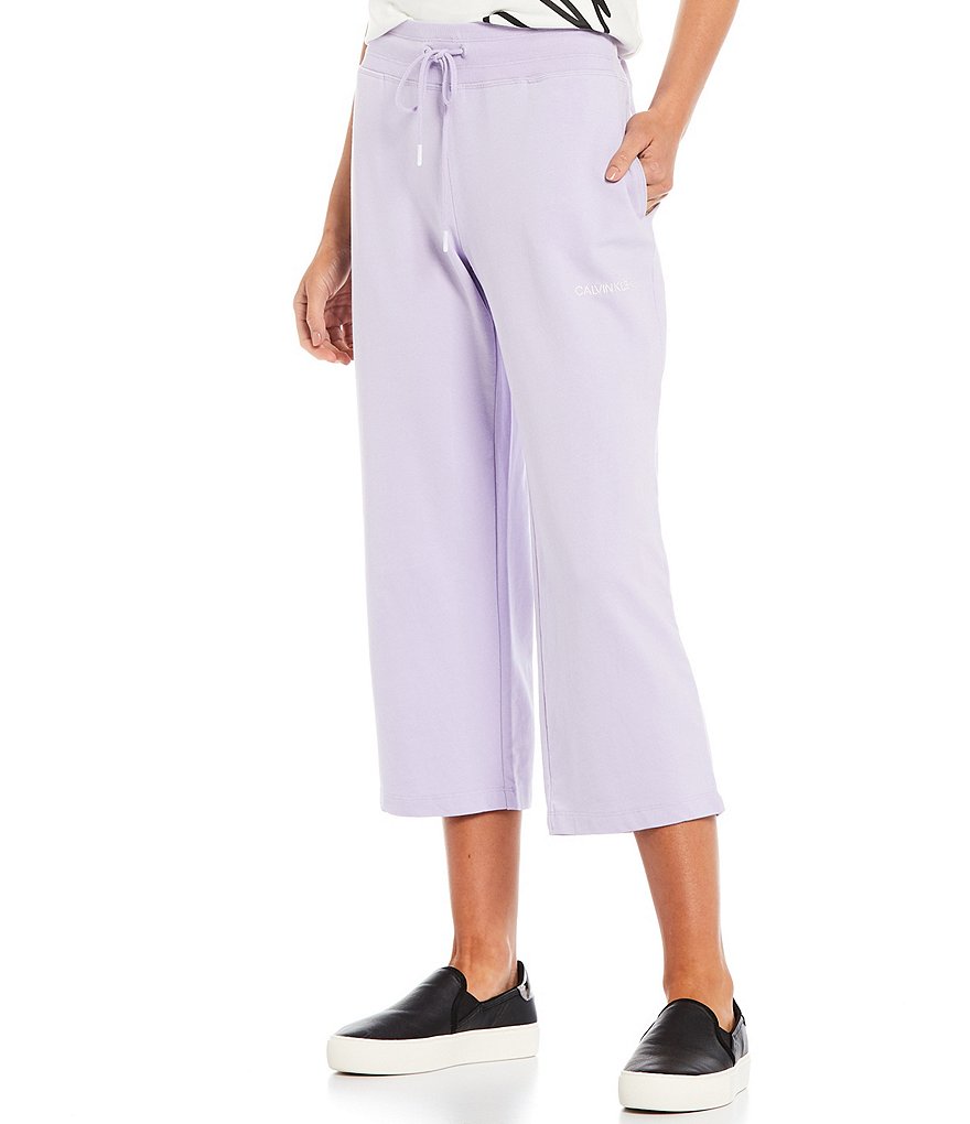 Calvin Klein French Terry Knit Embroidered Logo Drawstring Crop Pants