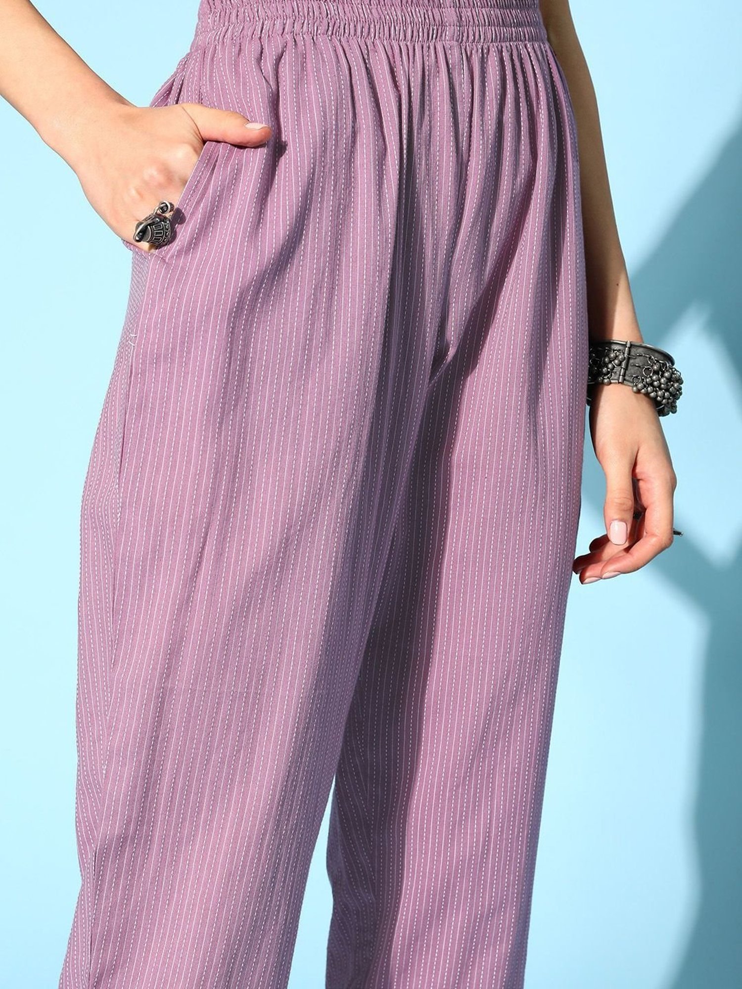 Stylum Lilac Cotton Striped Tunic Pant Set
