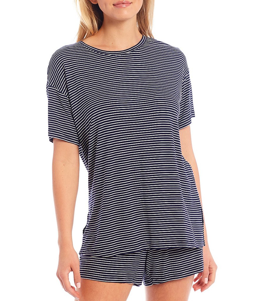 Jasmine & Ginger Striped Print Jersey Knit Oversized Coordinating Sleep Shirt