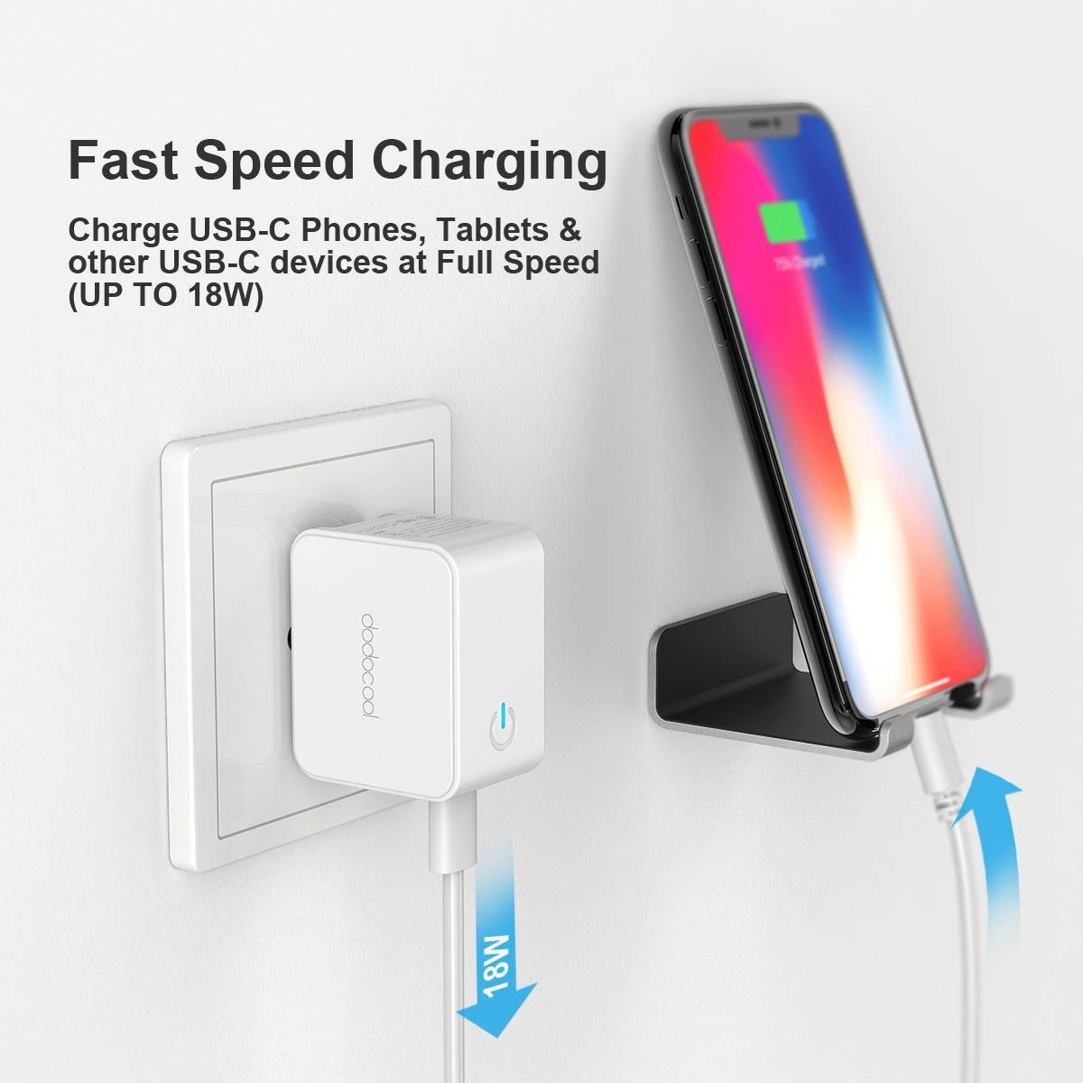 dodocool 18W USB Type-C Wall Charger Portable Adaptor with Power Delivery for iPad Pro 2018/iPhone XS/ iPhone XR/ iPhone X and More Foldable Charger AC 100-240V US