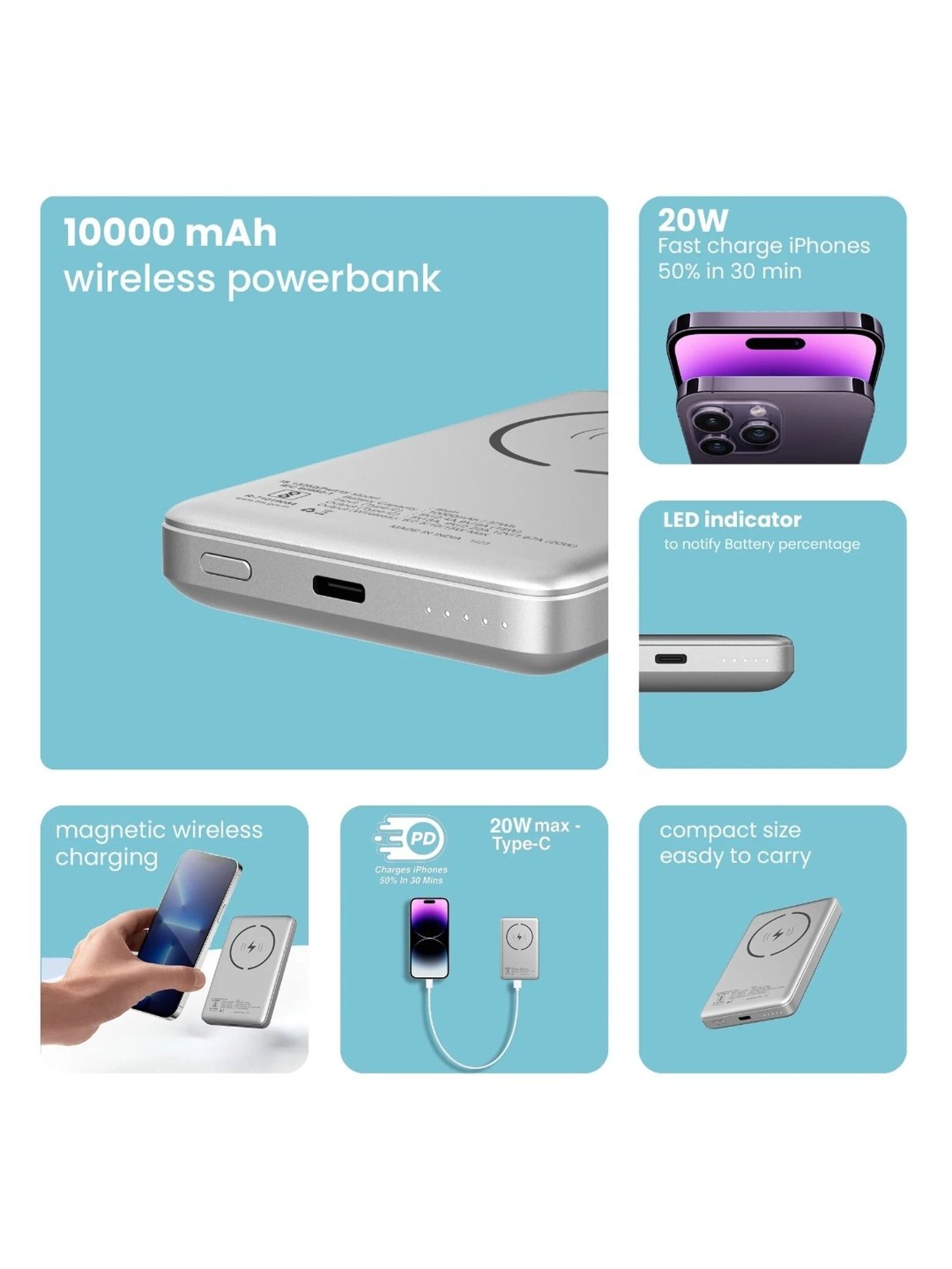 Stuffcool Alum 10000mAh Magnetic Wireless Powerbank (Silver)
