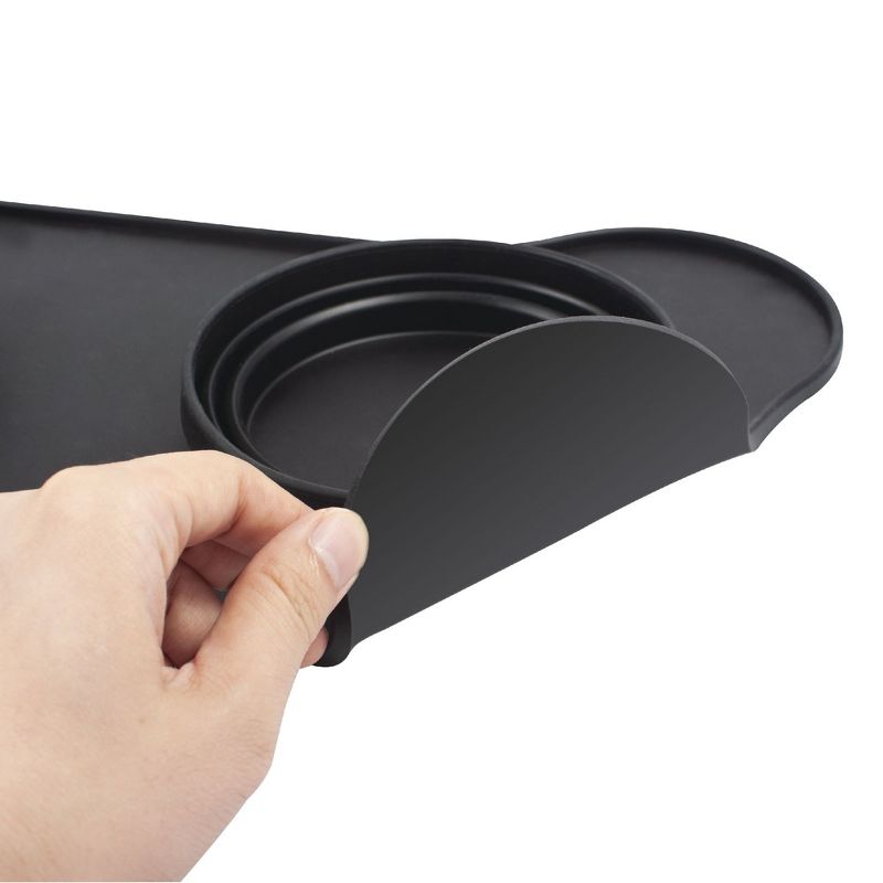 Collapsible Dog Bowl Travel Water Food Feeder Silicone Placemat Portable for Pet Dog Cat, Black
