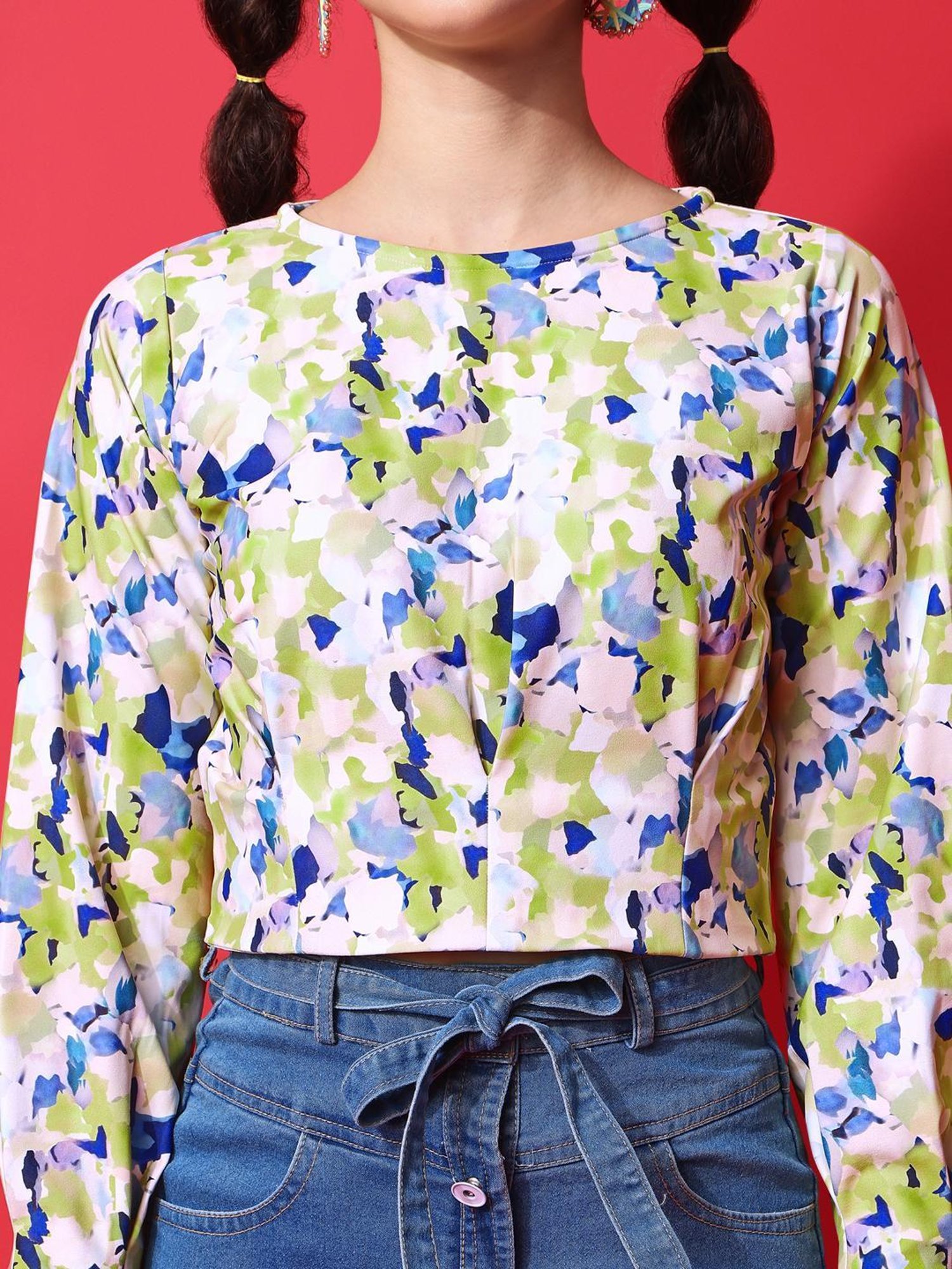 PURVAJA Yellow Printed Crop Top