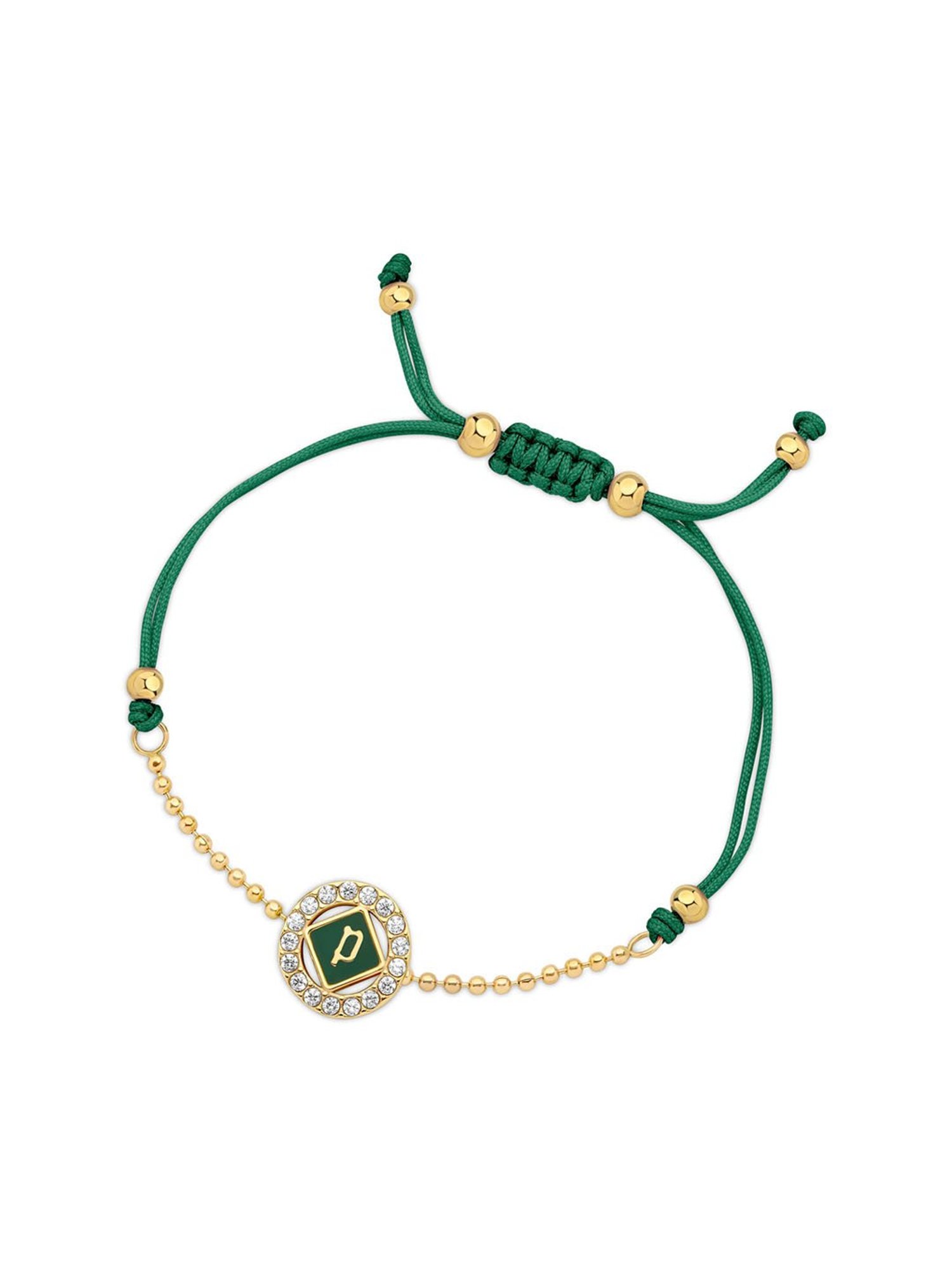 Police Luck Enamel Crystal Cord Slider Green Flexible fit Bracelet for Women