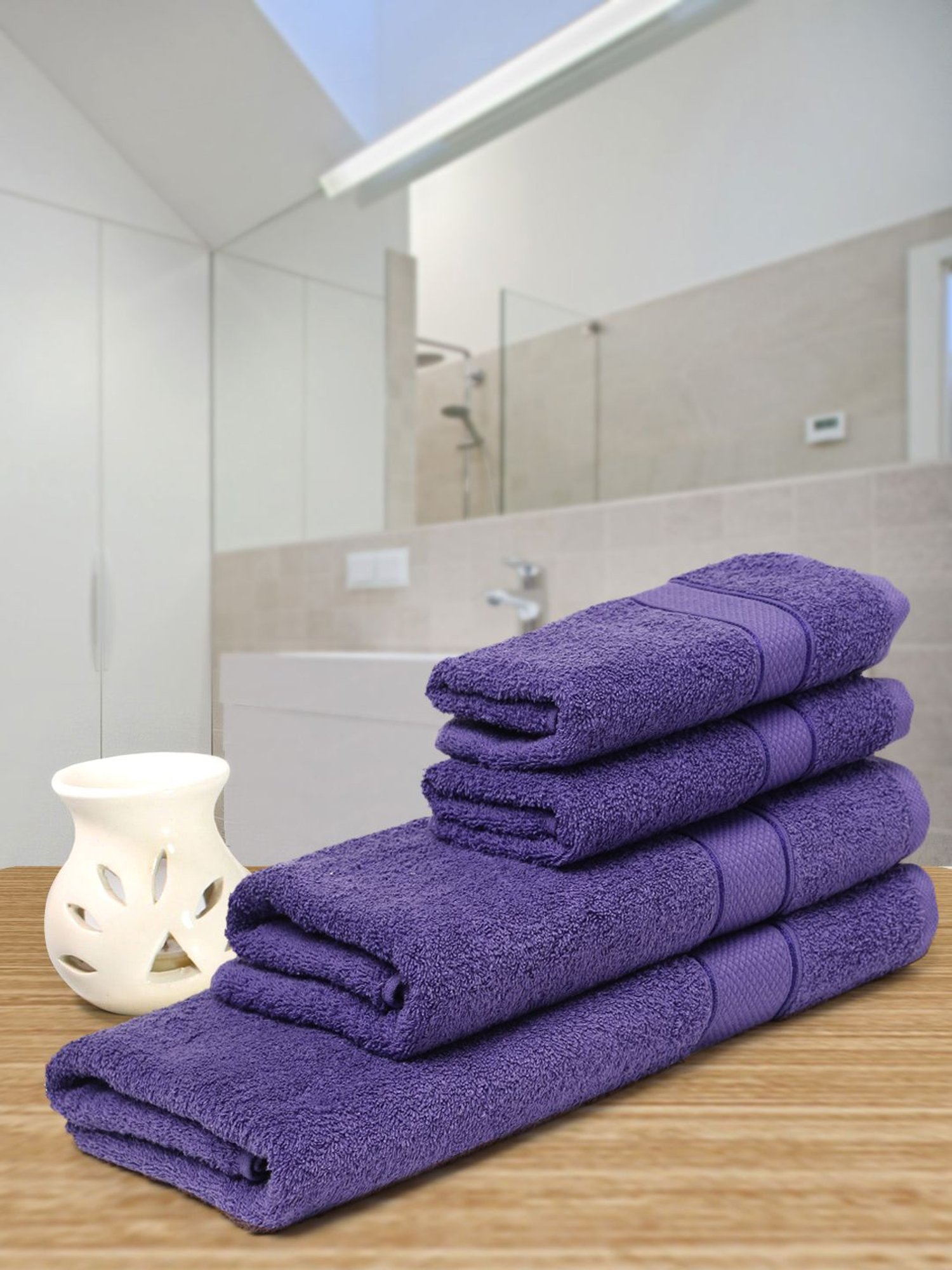 Creeva Violet 525 GSM Cotton Towel Set of 4