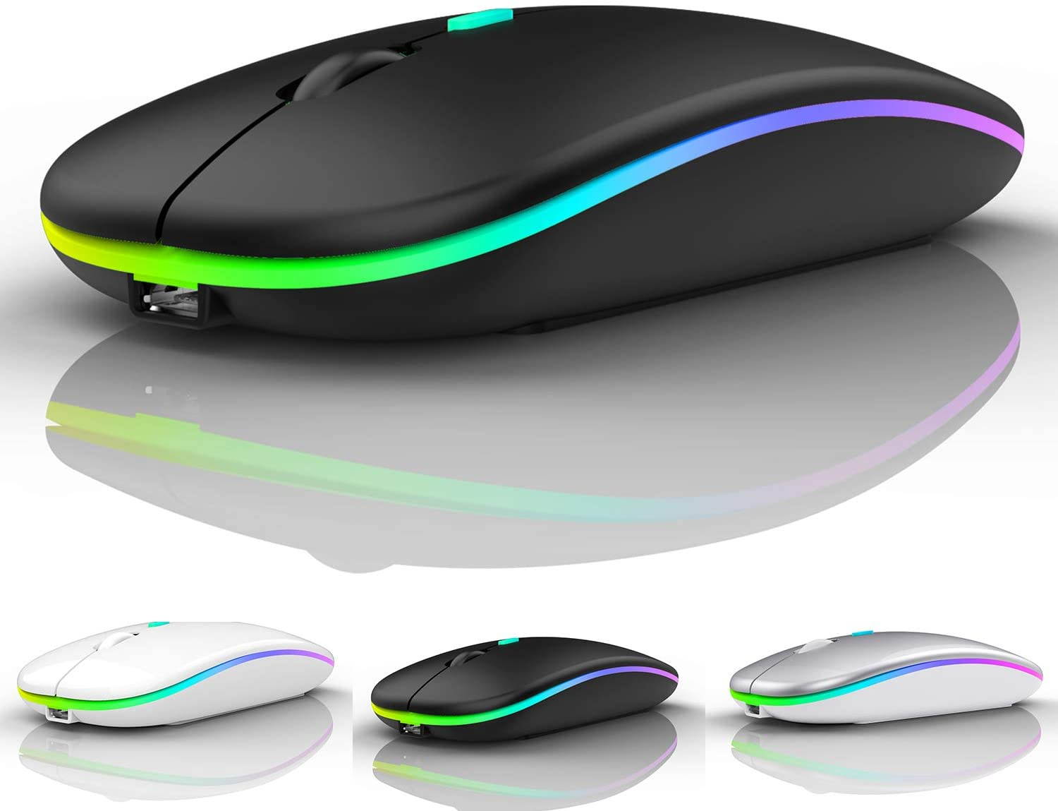 LED Bluetooth wireless mouse, MacBook Pro Bluetooth mouse, MacBook Air Bluetooth mouse, rechargeable wireless mouse, suitable for MacBook, laptop, Mac, ipad, iPad Pro (black)