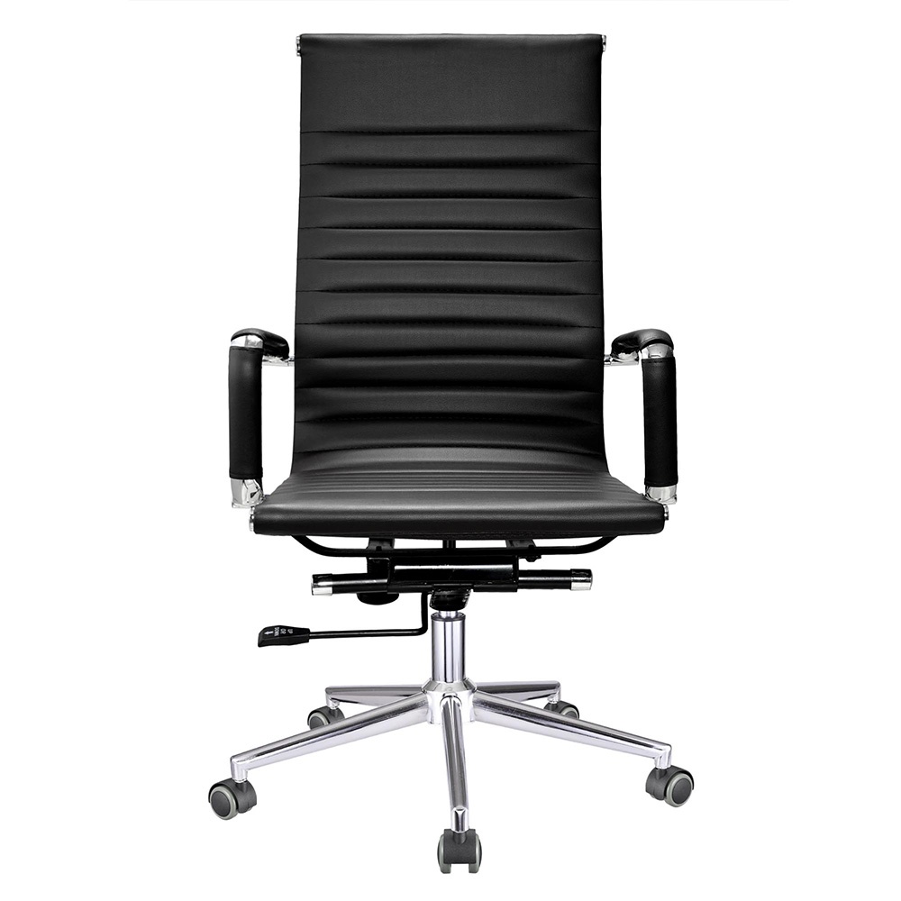 High Back PU Leather Ribbed Office Chair Contemporary Executive Computer Desk Black