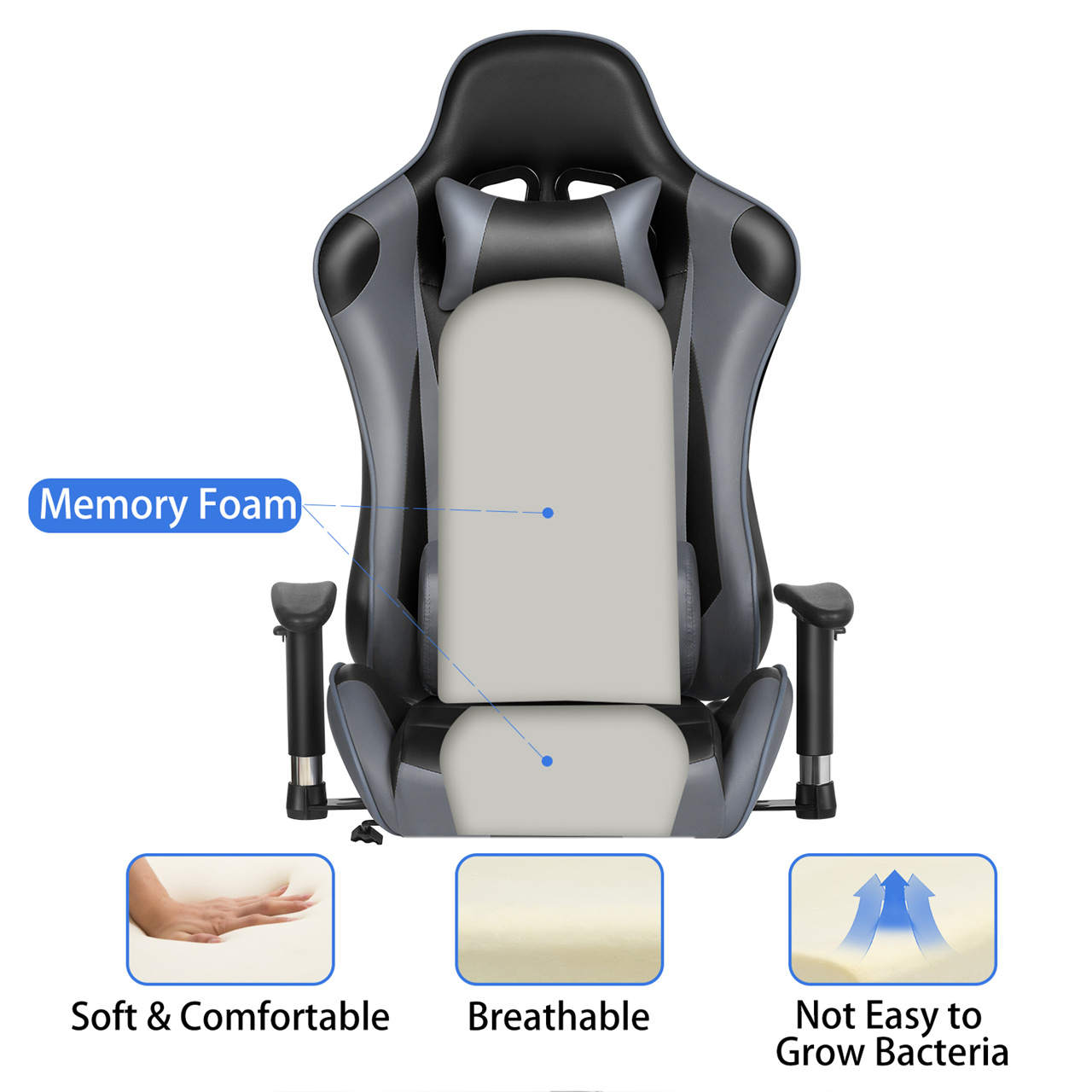 Labradores Gaming Chair Office Chair PC Chair with Massage Lumbar Support, Racing Style PU Leather High Back Adjustable Swivel Task Chair with Footrest (Black&Red)