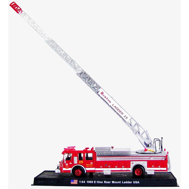 1990 E-One Rear Mount Ladder Fire Engine Red "Boston Fire Department" (Massachusetts) 1/64 Diecast Model by Amercom