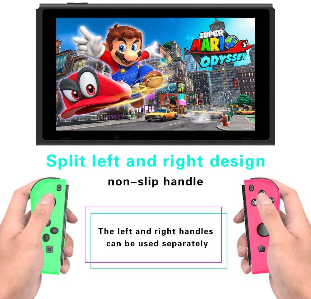 Joy Con Controller Replacement Campatiable for Nintendo Switch - Left and Right Neon Joycon Pad with Wrist Strap, Alternatives for Nintendo Switch Controllers, Wired/Wireless L/R Switch Remotes