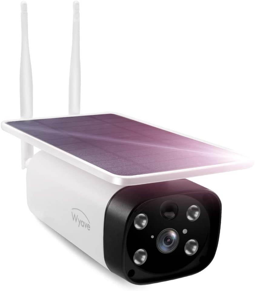 Wyave Outdoor Solar-Powered Security Camera,No Wire,No Charging,Free 32GB SD Card,Free 30-Day Cloud Storage,Support 2 Spotlights,PIR Motion Detection,2 Megapixel HD Video