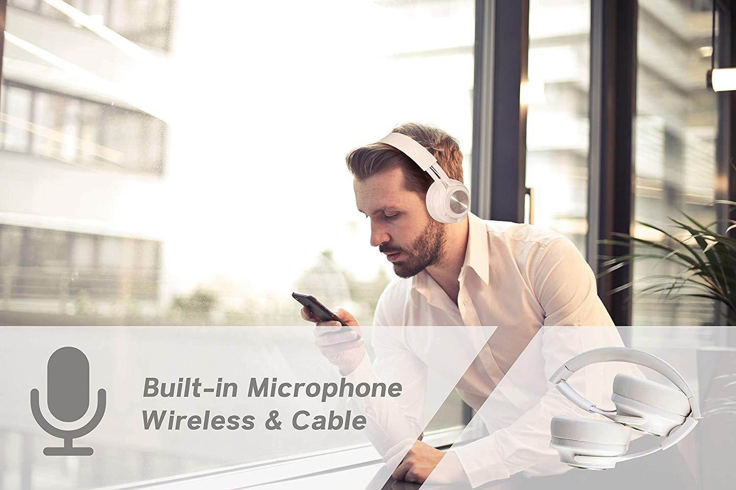 PowerLocus P3 Wireless Bluetooth Headphones Over-Ear, Foldable Stereo Wireless/Wired Headphone Over Ear with Mic Deep Bass Headset for iOS/Android/Laptop/PC/TV - White