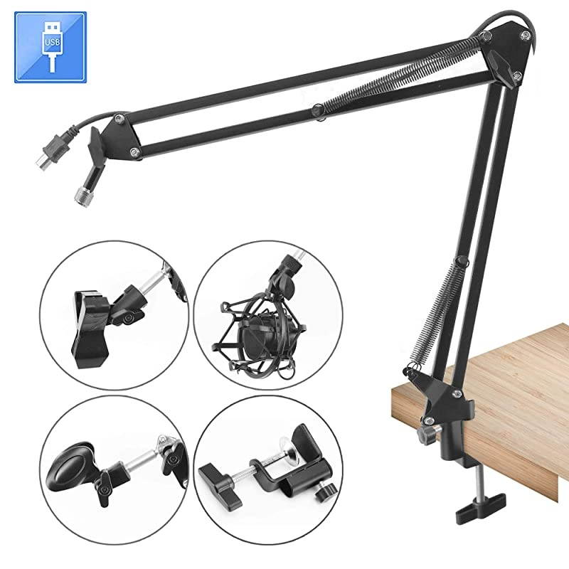 PRO Suspension Boom Adjustable Compact USB Microphone Arm Stand, Durable Steel for Radio Broadcasting, Voice-Over Sound Studio, Stages, and TV Stations- PMKSHUSB04.5, Black