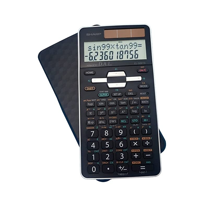 EL506TSBBW 12Digit EngineeringScientific Calculator with Protective Hard Cover Battery and Solar Hybrid Powered LCD Display Great for Students and Professionals Black