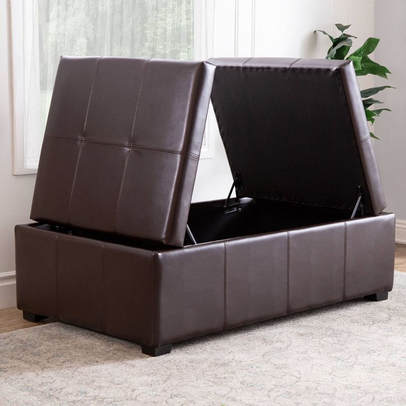 Joshua Bonded Leather Double Flip-Storage Ottoman Brown - Abbyson Living