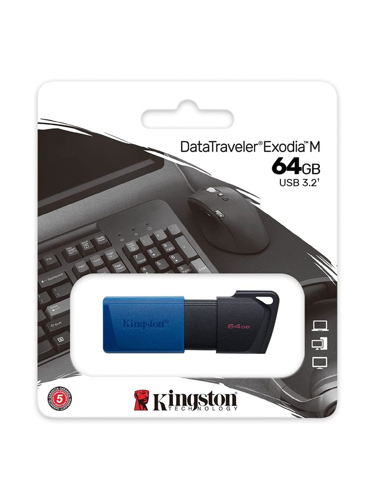 Kingston Data Traveler Exodia M 64GB USB-A Flash Drive USB 3.2 Gen 1 - Pack of 5 (Blue & Black)
