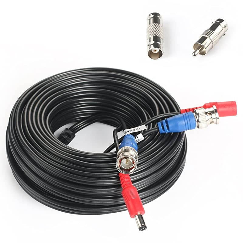33Feet BNC Vedio Power Cable Pre-Made Al-in-One Camera Video BNC Cable Wire Cord for Surveillance CCTV Security System with Connectors(BNC Female and BNC to RCA)