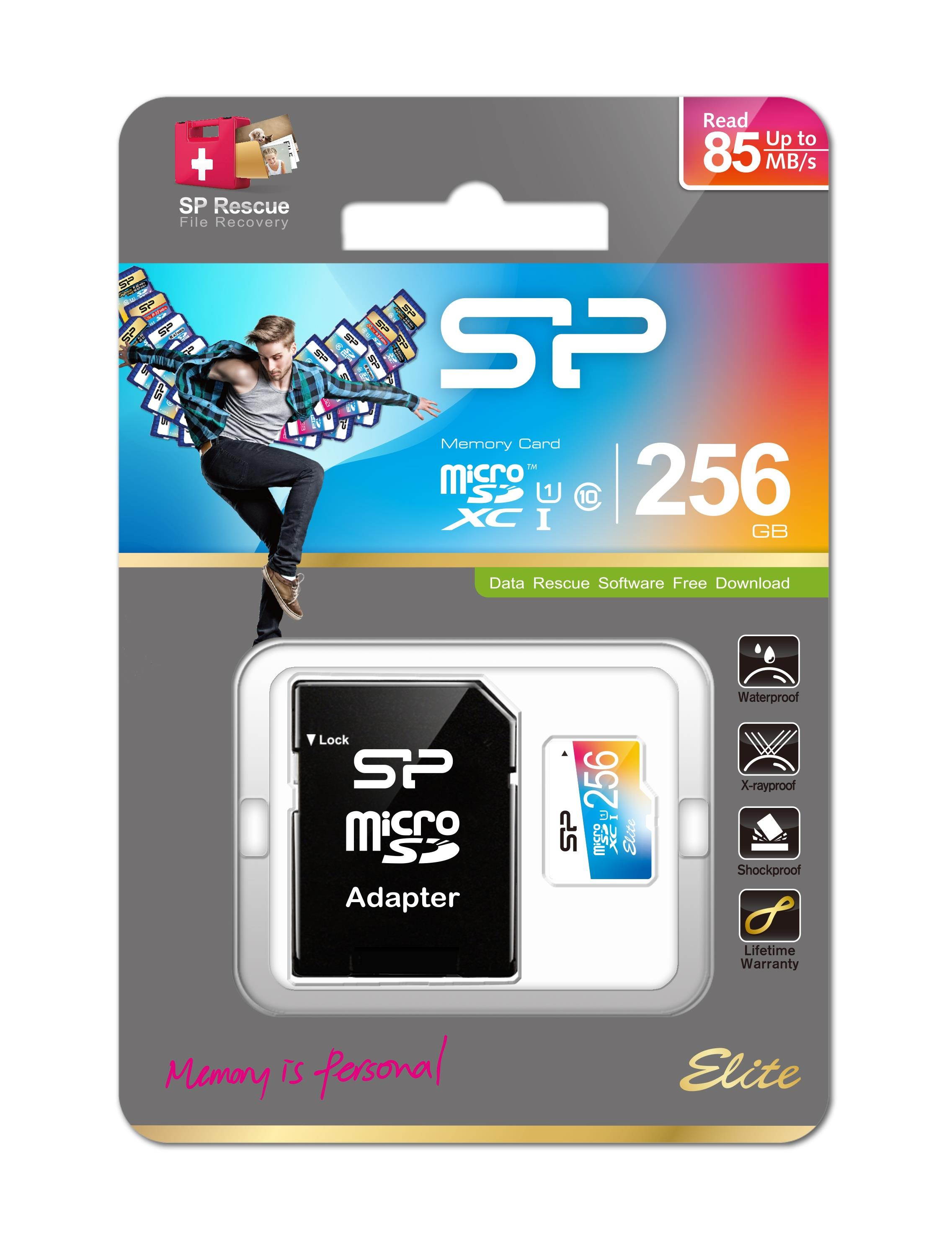 256GB Silicon Power Elite microSDXC CL10 UHS-1 85MB/sec Colorful Memory Card With Adapter