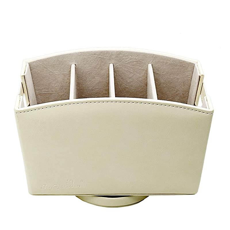 Remote Control Holder Organizer Leather Control Storage TV Remote Control Organizer with 5 Spacious Compartments White Spinning