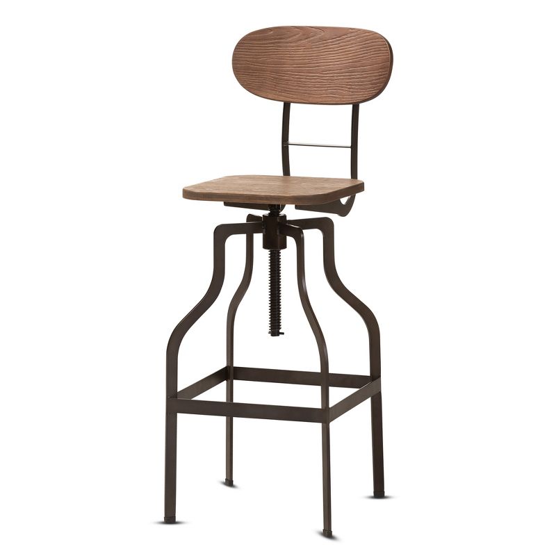 Varek Wood and Rust Finished Steel Adjustable Swivel Barstool Brown - BaxtonStudio
