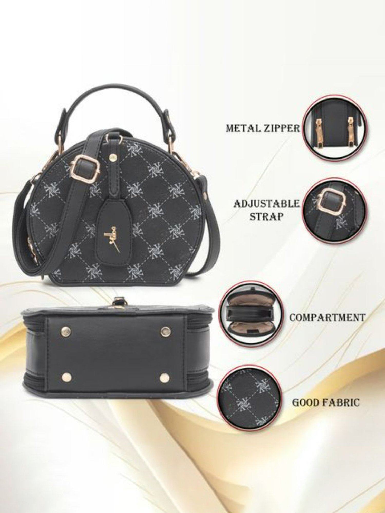 Yelloe Black Printed Medium Cross Body Bag
