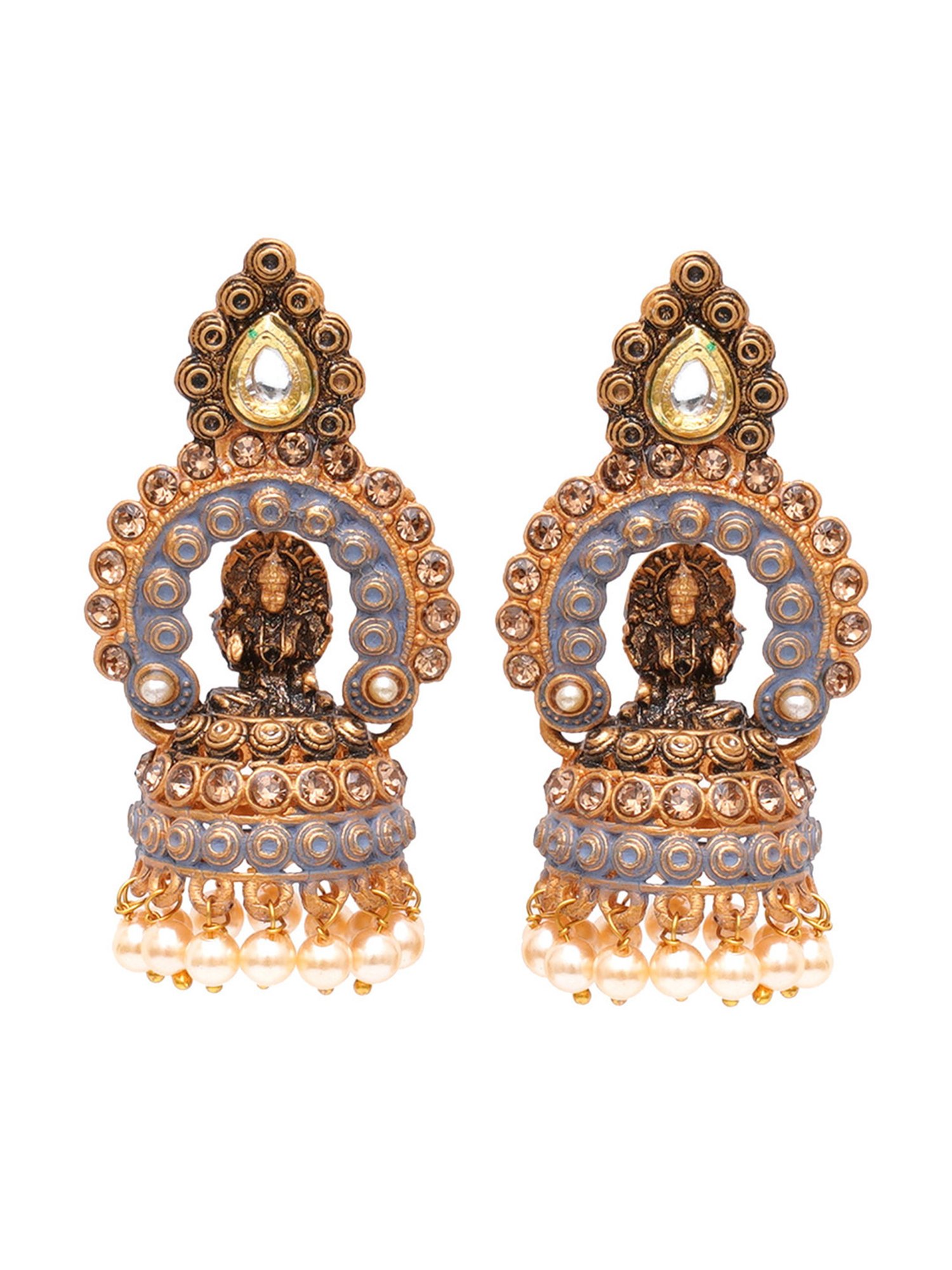 Karatcart Gold-Plated Grey Mata Laxmi Jhumki Earrings
