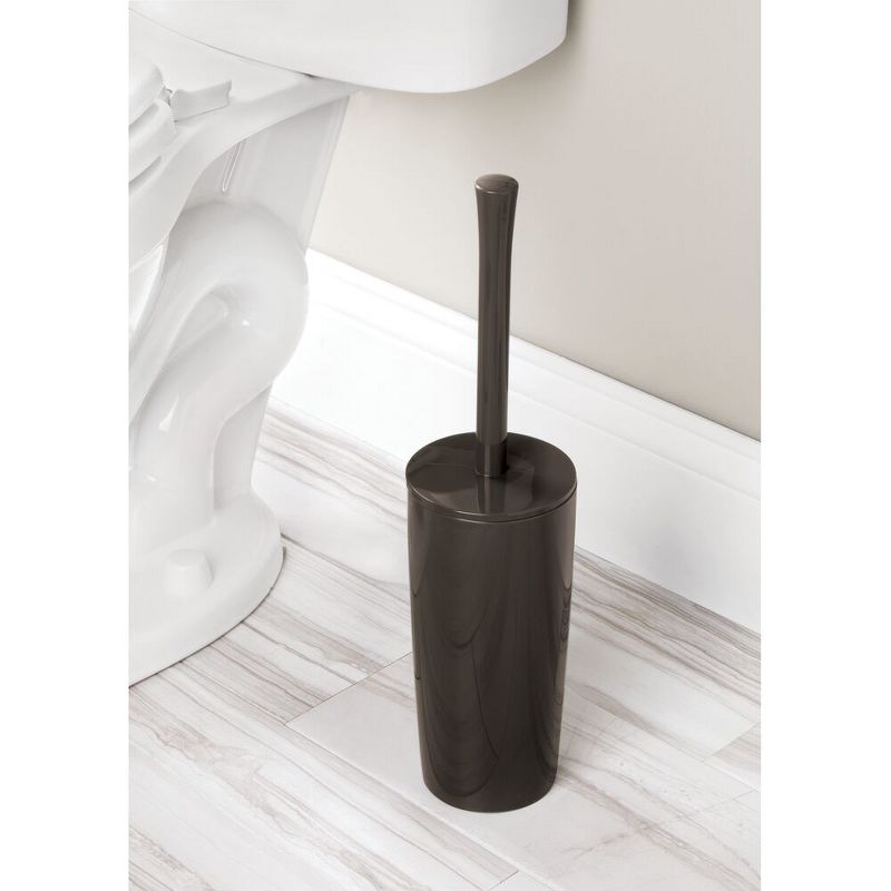 mDesign 3 Piece Plastic Bathroom Plunger, Bowl Brush, Trash Can Set - Dark Brown
