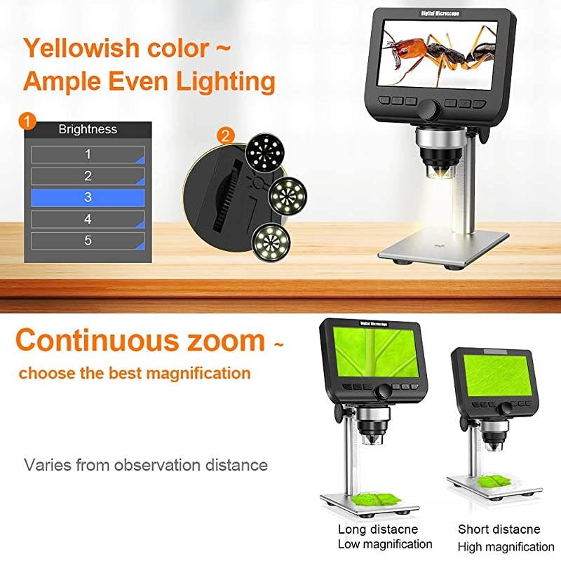 LCD Digital Microscope  43 Inch 1080P 2 Megapixels 1000X Magnification Zoom Wireless USB Stereo Microscope Camera Compatible with iPhone Android iPad MAC Windows with 32GB TF Card
