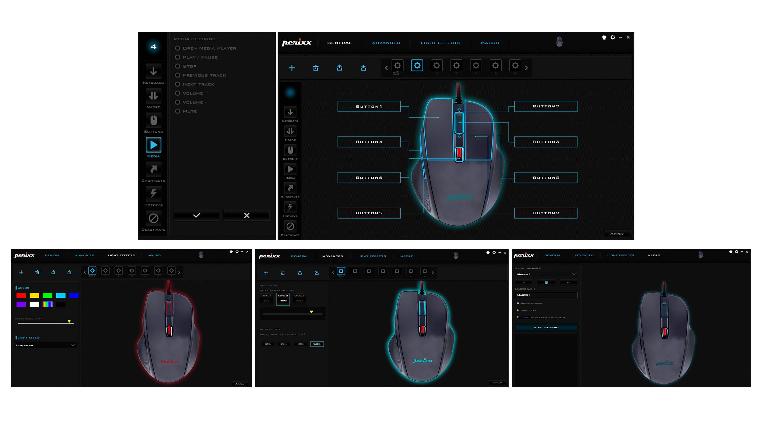 Perixx MX-1100 Programmable Gaming Mouse - Avago ADNS 3050 Optical sensor - 8 programmable buttons