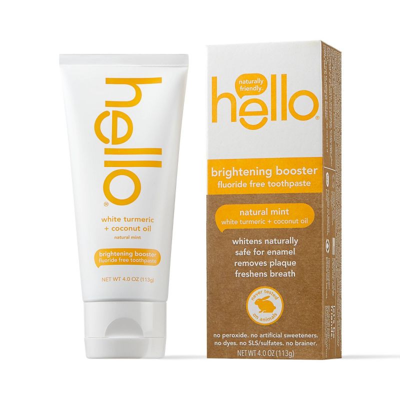 hello Brightening Booster White Turmeric Natural Mint Fluoride Free Toothpaste - 4oz