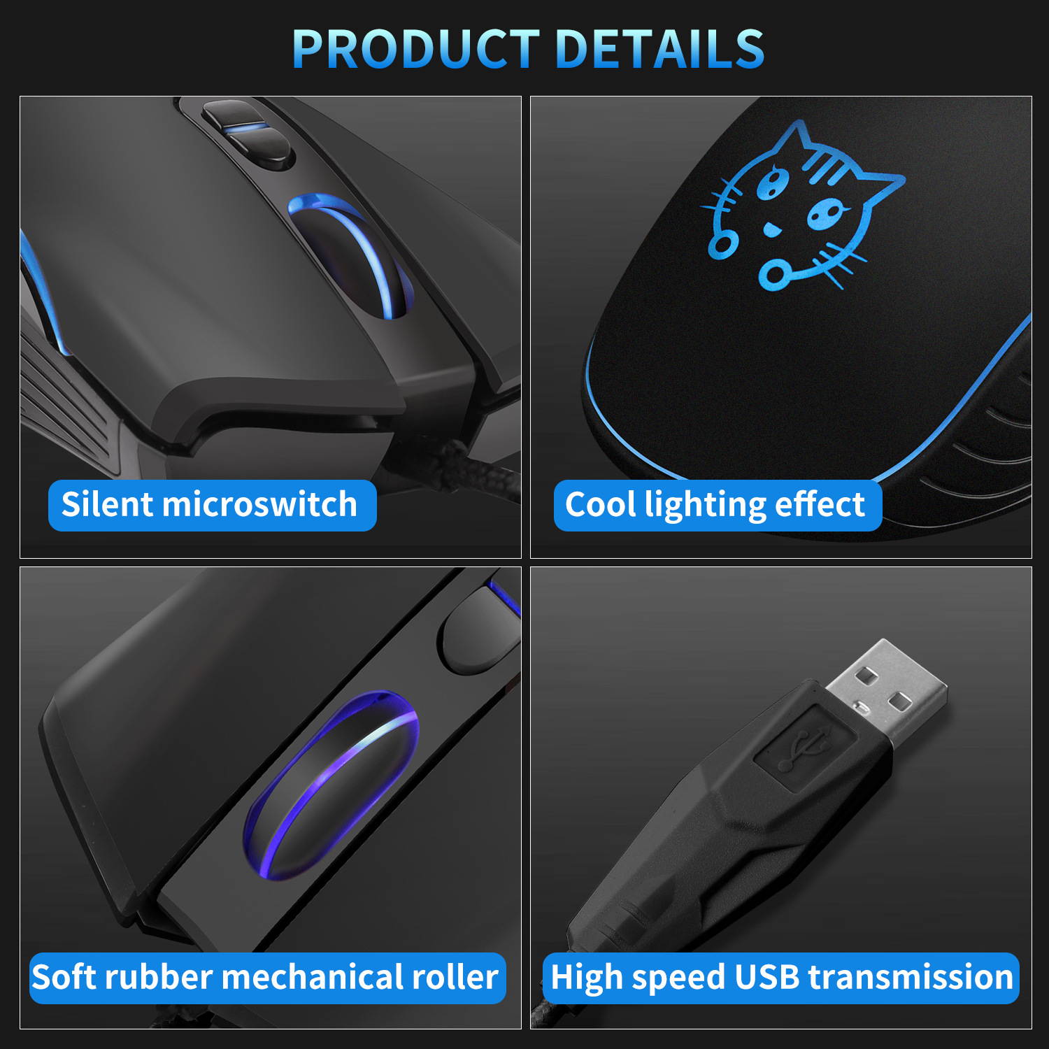 LUNA Cat Party Gaming Mouse USB Wired Lovely Mouse for Windows Macos Android 2400DPI