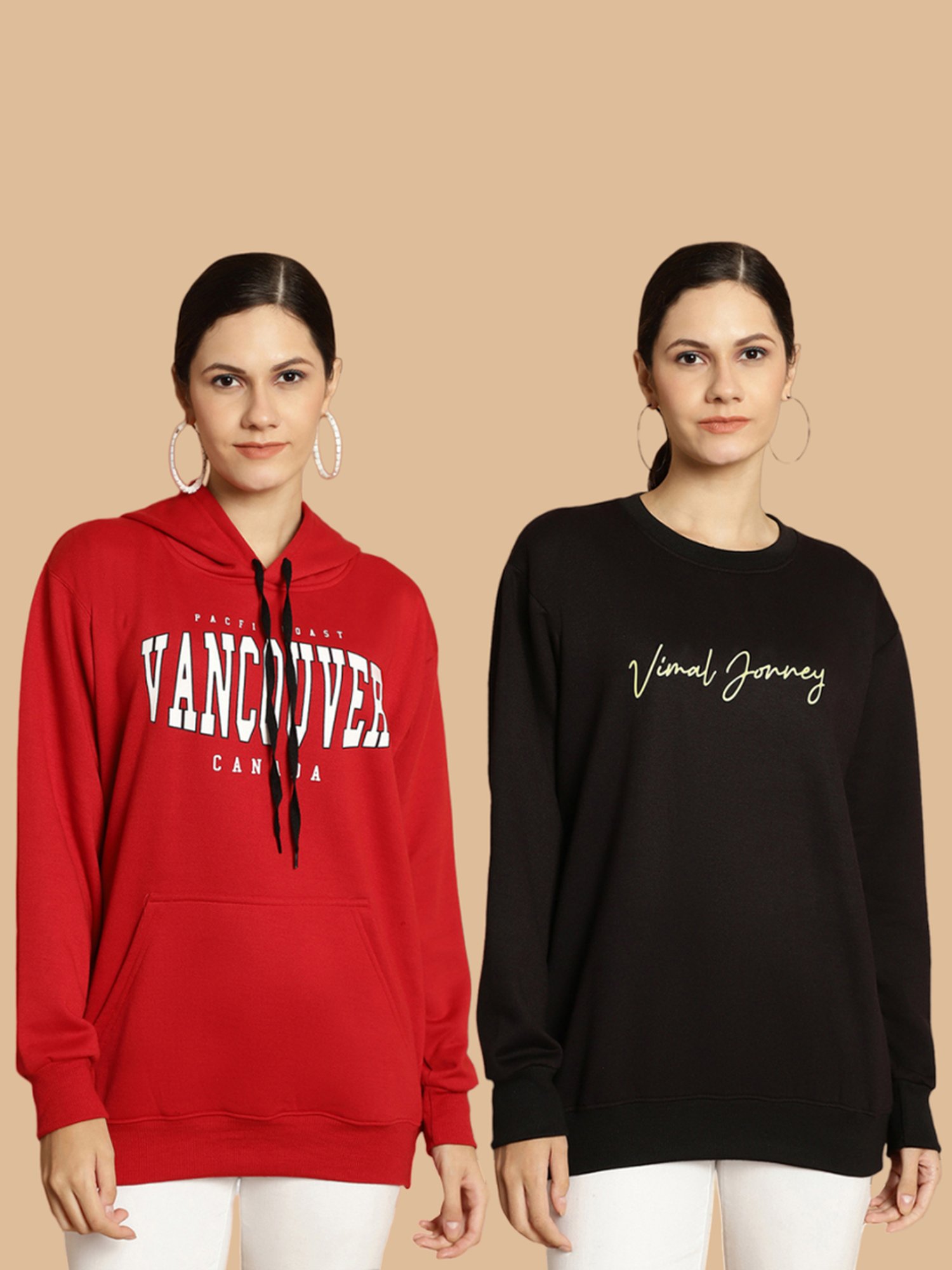 Vimal Jonney Maroon & Black Printed Sweatshirt - Pack Of 2