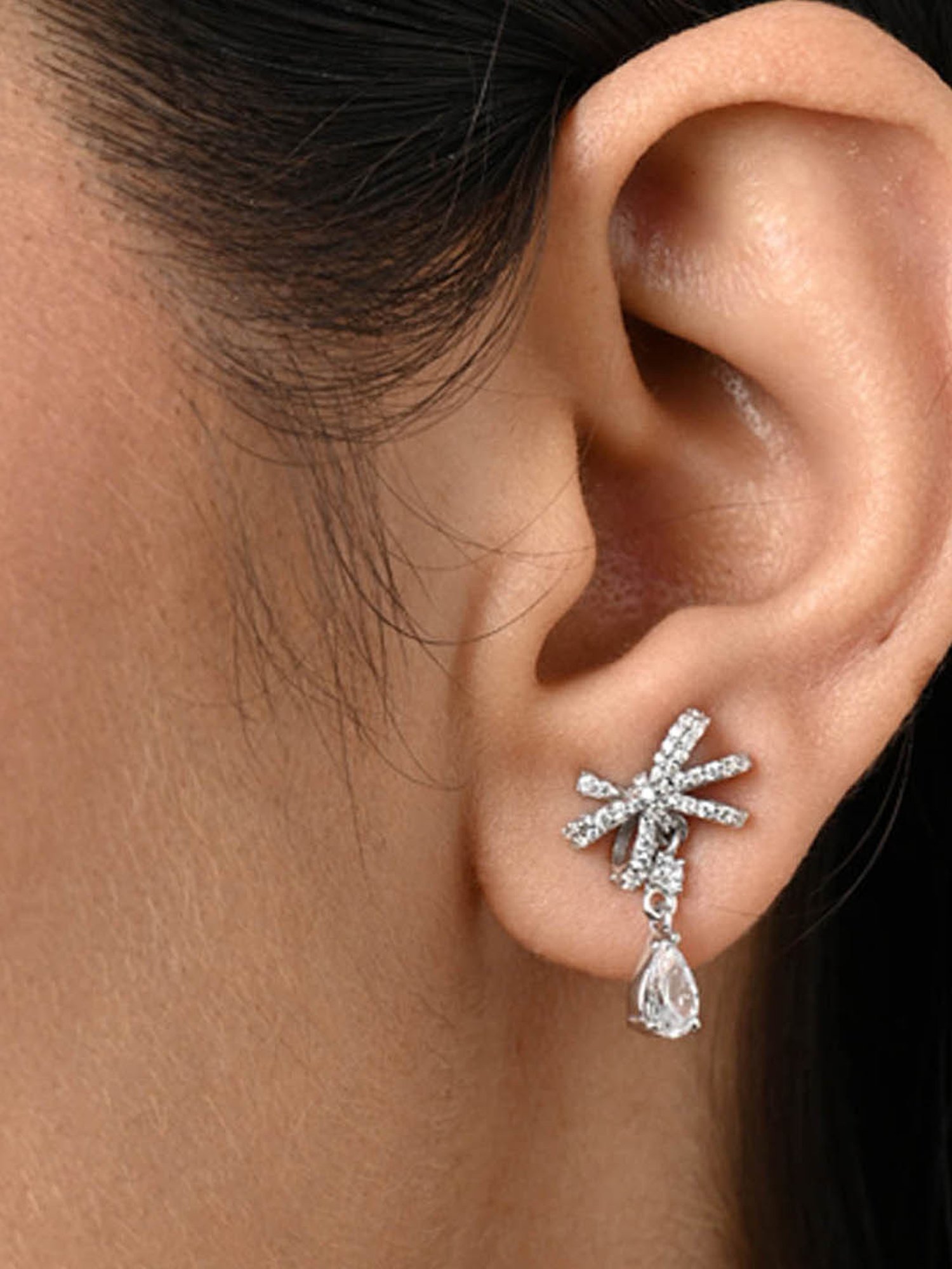 Clara 925 Silver Platinum Plated Swiss Zirconia Bow Knot Drop Earrings Classy Gift for Women