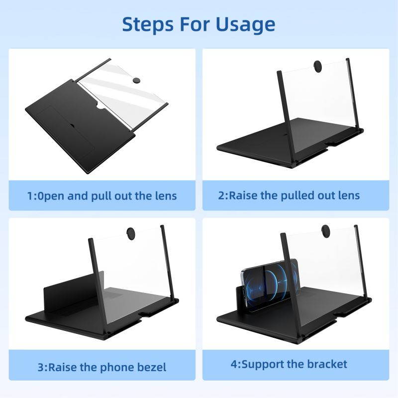 Donwell 12" Mobile Phone Screen Magnifier 3D HD Video Amplifier Pull-out Stand Bracket For Apple iPhone 11/11Pro/11Pro Max/12/12 Pro/12 Pro Max,For Samsung Galaxy Note 20/20 Ultra/Note 10+/10+5G
