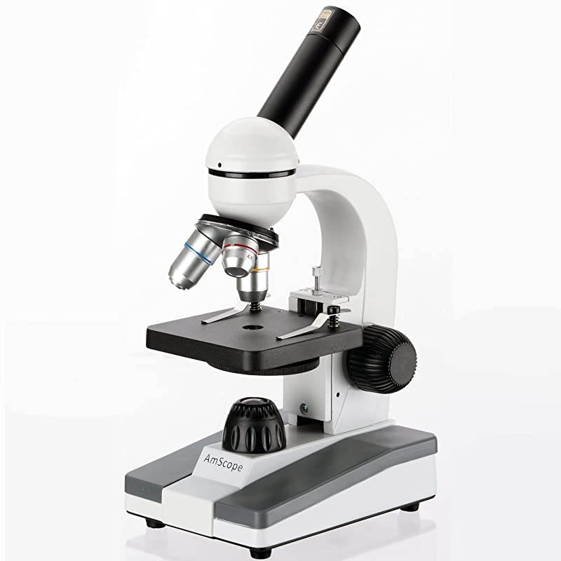 M148AE Digital Compound Monocular Microscope WF10x and WF16x Eyepieces 40x640x Magnification LED Illumination Brightfield SingleLens Condenser Plain Stage 110V or BatteryPowered Includes 03MP Camera