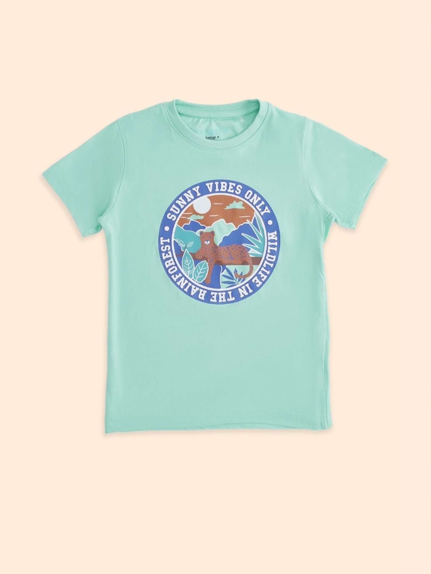 Pantaloons Junior Mint Green Cotton Printed T-Shirt