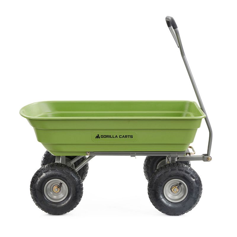 Gorilla Carts 600 Pound Capacity Heavy Duty Poly Yard Garden Steel Quick Dump Utility Wheelbarrow Wagon Trolley Cart with Straight Pull Handle, Green