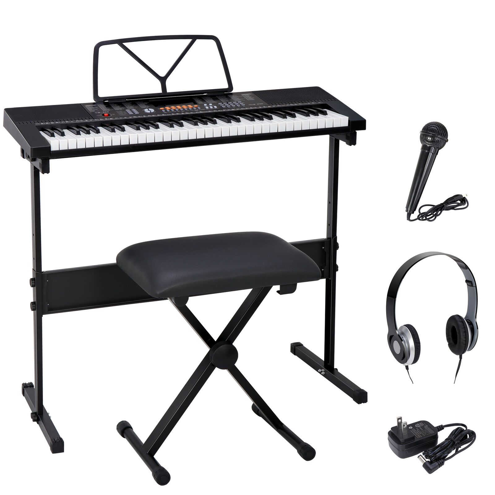 61-Key Electronic Keyboard Piano for Beginner,  Music Keyboard Kit with Stool, Headphone and Microphone