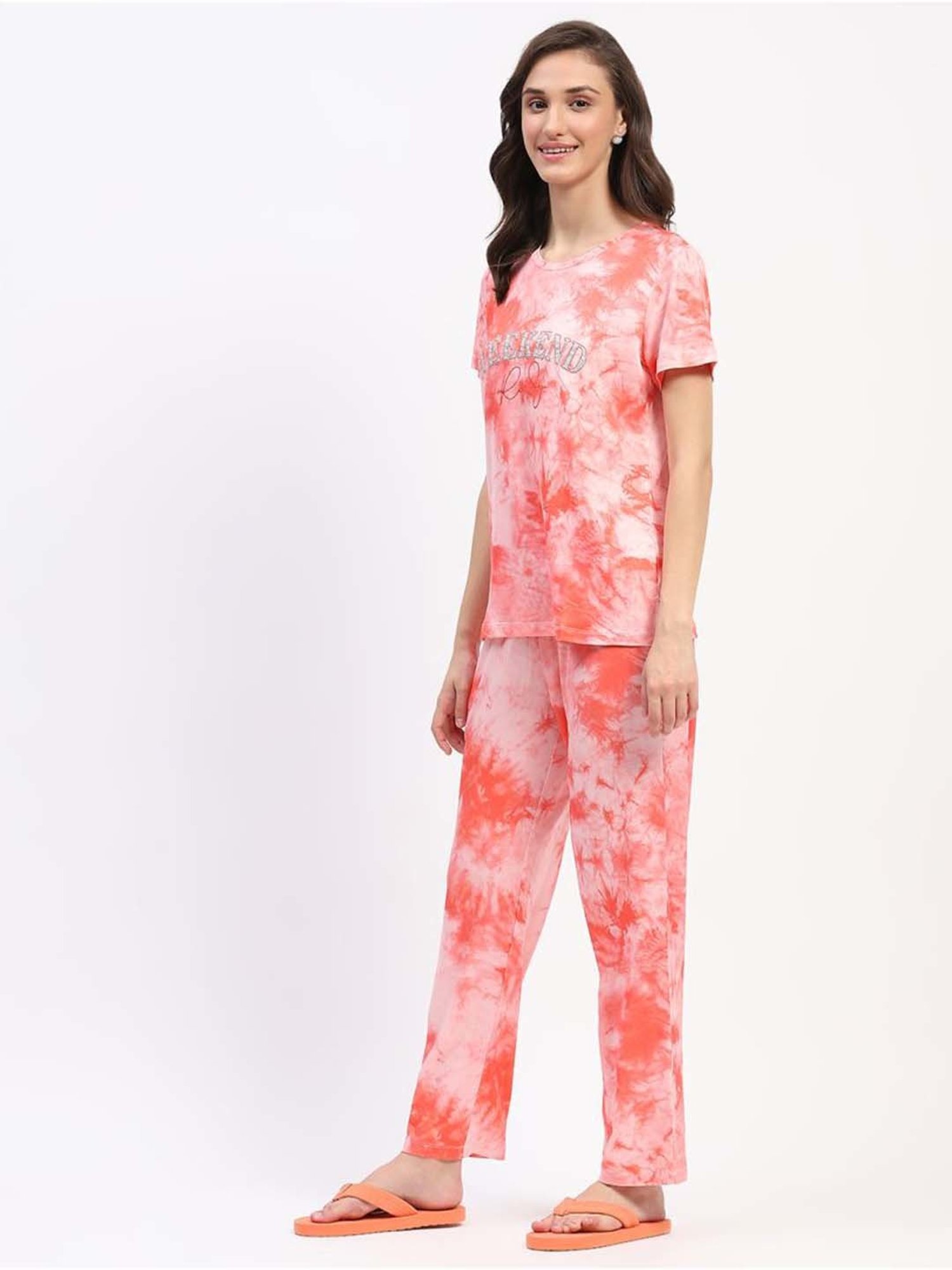 MADAME M Secret Pink Printed T-Shirt Pyjamas Set