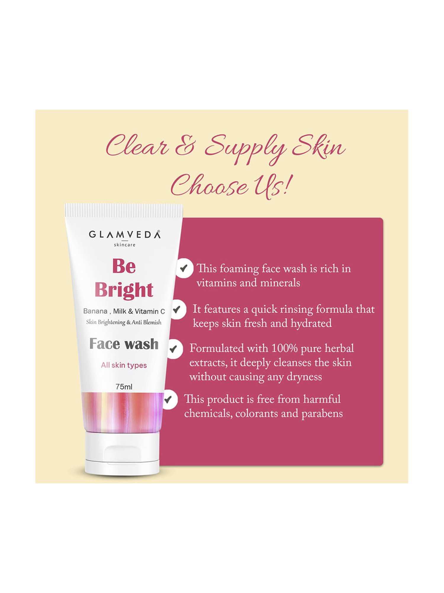 Glamveda Be Bright Skin Brightening and Anti Blemish Face Wash - 75 ml